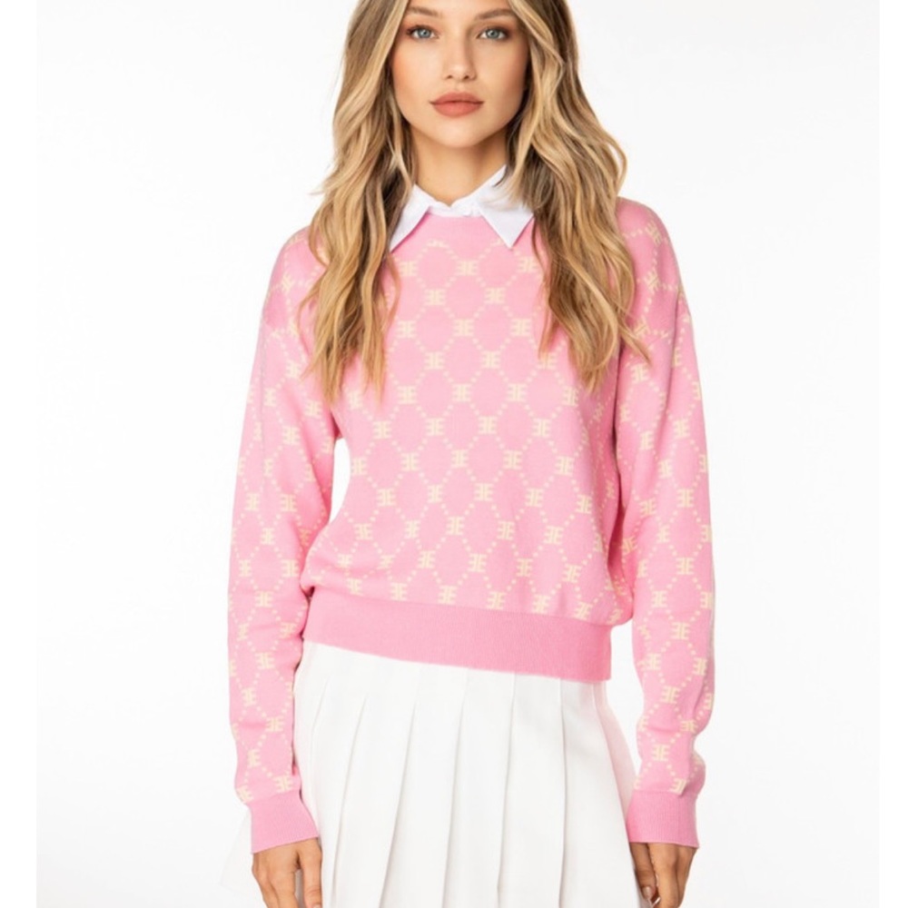 Pink Logo-Pattern Crewneck Sweater